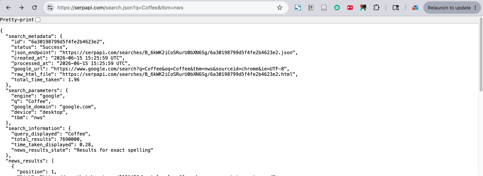 Well formatted JSON example
